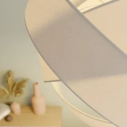 Lindby hanglamp Simaria, wit, textiel, Ø 60 cm, E27