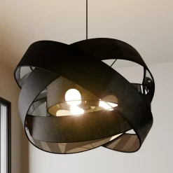 Lindby hanglamp Simaria, zwart, textiel, Ø 60 cm, E27