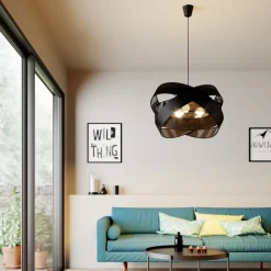 Lindby hanglamp Simaria, zwart, textiel, Ø 60 cm, E27