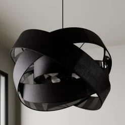 Lindby hanglamp Simaria, zwart, textiel, Ø 60 cm, E27