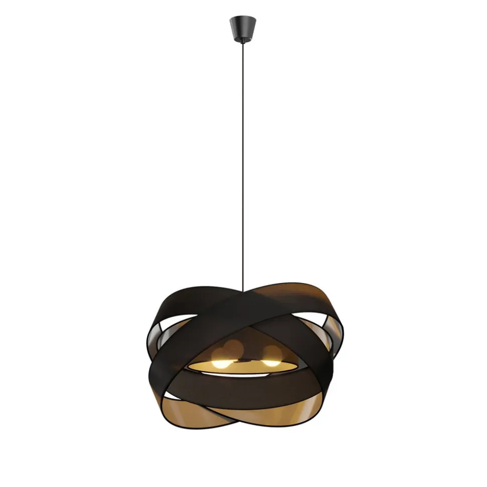 Lindby hanglamp Simaria, zwart, textiel, Ø 60 cm, E27