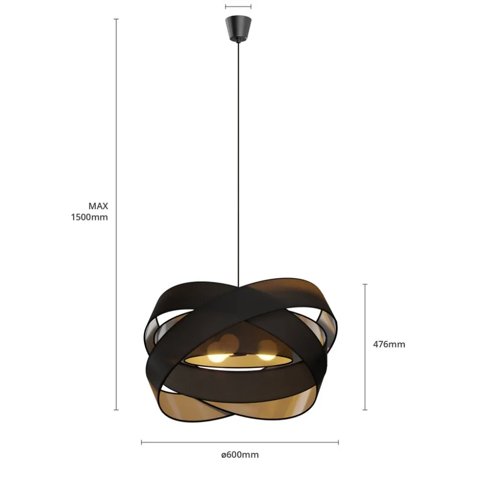 Lindby hanglamp Simaria, zwart, textiel, Ø 60 cm, E27