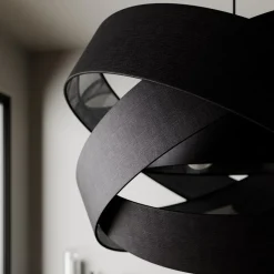 Lindby hanglamp Simaria, zwart, textiel, Ø 60 cm, E27