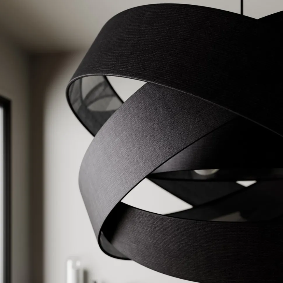 Lindby hanglamp Simaria, zwart, textiel, Ø 60 cm, E27