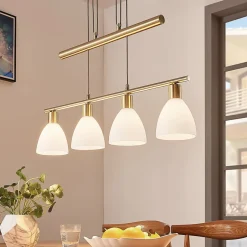 Lindby hanglamp Simeon, messingkleurig, glas, 73 cm, E14