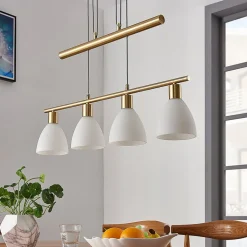 Lindby hanglamp Simeon, messingkleurig, glas, 73 cm, E14