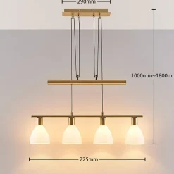 Lindby hanglamp Simeon, messingkleurig, glas, 73 cm, E14