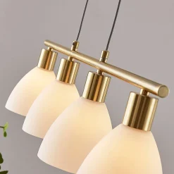 Lindby hanglamp Simeon, messingkleurig, glas, 73 cm, E14