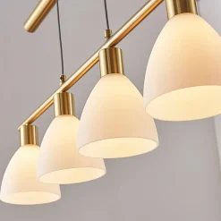 Lindby hanglamp Simeon, messingkleurig, glas, 73 cm, E14