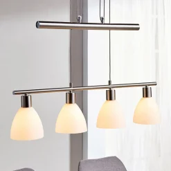 Lindby hanglamp Simeon, nikkelkleurig, glas, 73 cm, E14