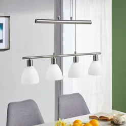 Lindby hanglamp Simeon, nikkelkleurig, glas, 73 cm, E14