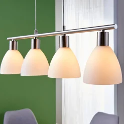 Lindby hanglamp Simeon, nikkelkleurig, glas, 73 cm, E14