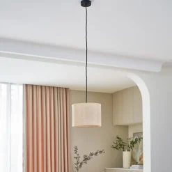 Lindby hanglamp Soula, Ø 26 cm, beige, kunststof, E27