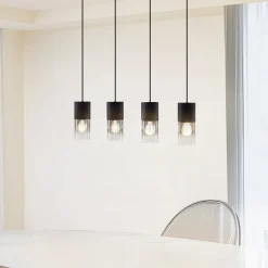 Lindby hanglamp Svante, 4-lamps, zwart, glas, 85 cm