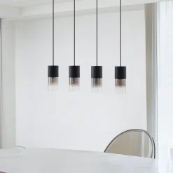 Lindby hanglamp Svante, 4-lamps, zwart, glas, 85 cm