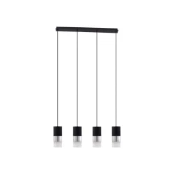 Lindby hanglamp Svante, 4-lamps, zwart, glas, 85 cm