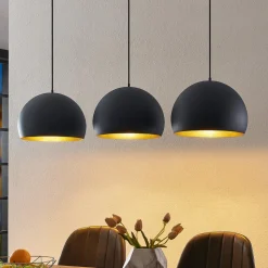 Lindby hanglamp Tarjei, 146 cm lang, zwart/goud, metaal