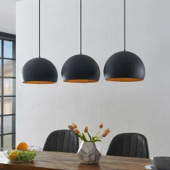 Lindby hanglamp Tarjei, 146 cm lang, zwart/goud, metaal