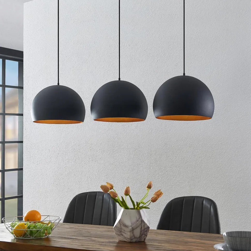 Lindby hanglamp Tarjei, 146 cm lang, zwart/goud, metaal