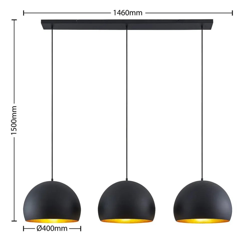 Lindby hanglamp Tarjei, 146 cm lang, zwart/goud, metaal