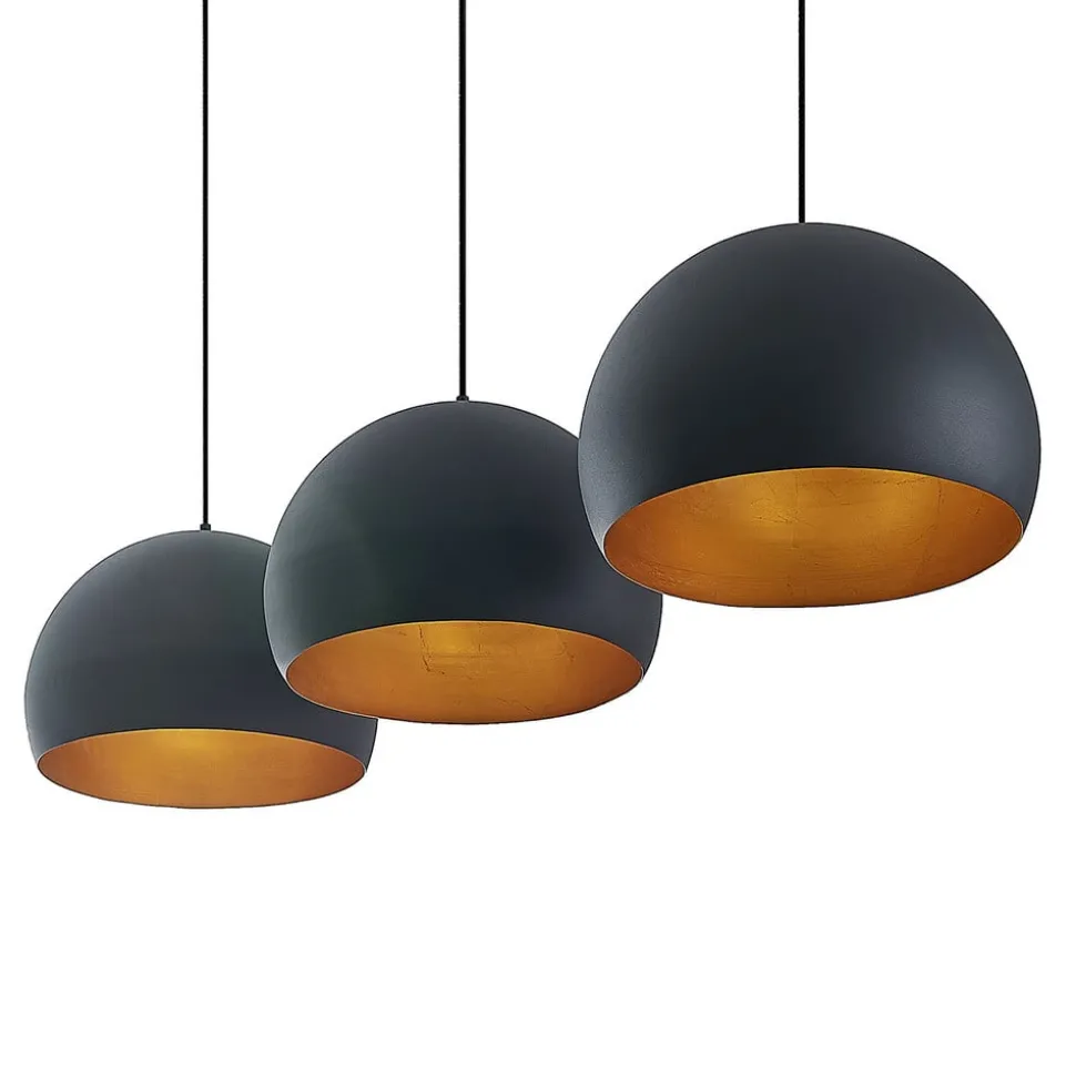 Lindby hanglamp Tarjei, 146 cm lang, zwart/goud, metaal