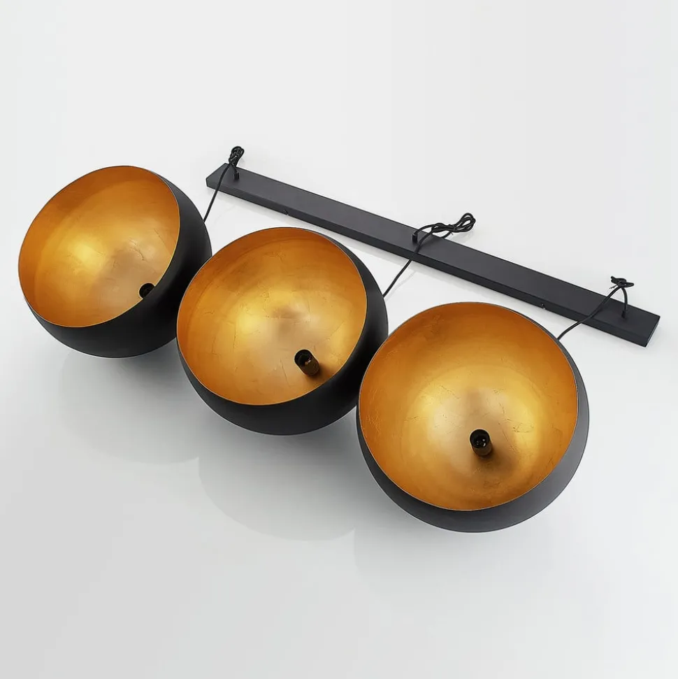 Lindby hanglamp Tarjei, 146 cm lang, zwart/goud, metaal