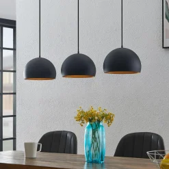 Lindby hanglamp Tarjei, lengte 120cm, zwart/goud, metaal