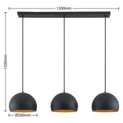 Lindby hanglamp Tarjei, lengte 120cm, zwart/goud, metaal