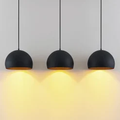 Lindby hanglamp Tarjei, lengte 120cm, zwart/goud, metaal