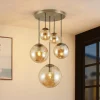 Lindby hanglamp Teeja, amber, 5-lamps, Ø50cm, glas, E27