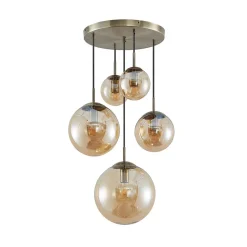Lindby hanglamp Teeja, amber, 5-lamps, Ø50cm, glas, E27