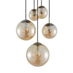 Lindby hanglamp Teeja, amber, 5-lamps, Ø50cm, glas, E27