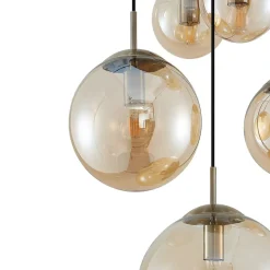 Lindby hanglamp Teeja, amber, 5-lamps, Ø50cm, glas, E27