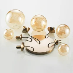 Lindby hanglamp Teeja, amber, 5-lamps, Ø50cm, glas, E27