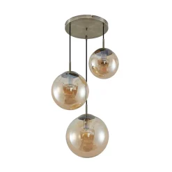 Lindby hanglamp Teeja, amber, 3-lamps, Ø52cm, glas, E27