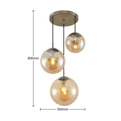 Lindby hanglamp Teeja, amber, 3-lamps, Ø52cm, glas, E27