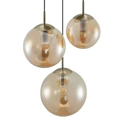 Lindby hanglamp Teeja, amber, 3-lamps, Ø52cm, glas, E27