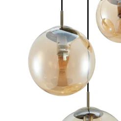 Lindby hanglamp Teeja, amber, 3-lamps, Ø52cm, glas, E27