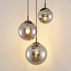 Lindby hanglamp Teeja, rook, 3-lamps, Ø52cm, glas, E27