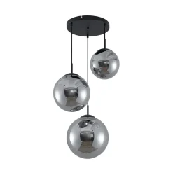 Lindby hanglamp Teeja, rook, 3-lamps, Ø52cm, glas, E27
