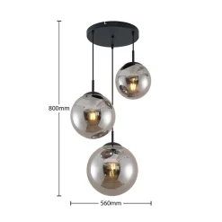 Lindby hanglamp Teeja, rook, 3-lamps, Ø52cm, glas, E27