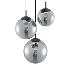 Lindby hanglamp Teeja, rook, 3-lamps, Ø52cm, glas, E27