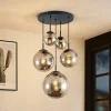 Lindby hanglamp Teeja, rook, 5-lamps, Ø50cm, glas, E27