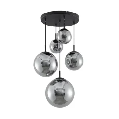 Lindby hanglamp Teeja, rook, 5-lamps, Ø50cm, glas, E27