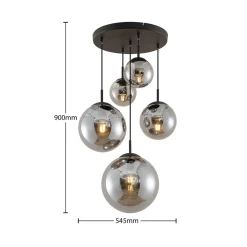Lindby hanglamp Teeja, rook, 5-lamps, Ø50cm, glas, E27