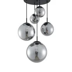 Lindby hanglamp Teeja, rook, 5-lamps, Ø50cm, glas, E27