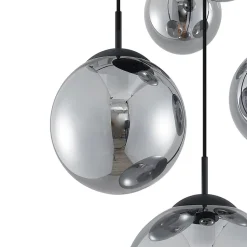 Lindby hanglamp Teeja, rook, 5-lamps, Ø50cm, glas, E27