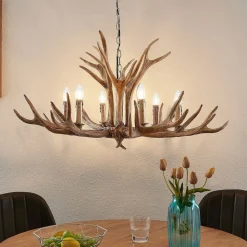 Lindby hanglamp Tejask, Ø 102 cm, 6-lamps, gewei, E14