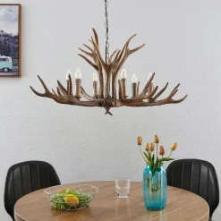 Lindby hanglamp Tejask, Ø 102 cm, 6-lamps, gewei, E14