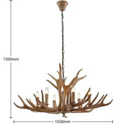 Lindby hanglamp Tejask, Ø 102 cm, 6-lamps, gewei, E14